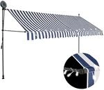 vidaXL Einziehbare Markise Handbetrieben mit LED 400 cm Blau und Wei&szlig; 145847
