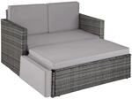 Tectake Rattan Lounge Korfu 2 Sitzer Widerstandsf&auml;hig 119 x 64 50 x 71 50 cm Grau