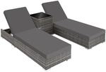 Tectake 2Er Set Aluminium Rattan Sonnenliegen Wetterfest und Uv Best&auml;ndig 5 Fach