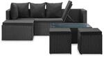 vidaXL 4-tlg Garten-Lounge-Set Schwarz mit Auflagen Poly Rattan
