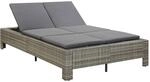 vidaXL 2-Personen-Sonnenliege mit Auflage Grau Poly Rattan
