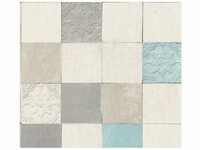 Bricoflor Vintage Tapete in Fliesenoptik Kachel Vliestapete Weiß Grau Blau für