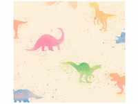 Bricoflor Dino Tapete Bunt Vlies Kindertapete mit Dinosauriern in Wasserfarben Optik