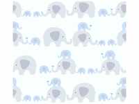 Bricoflor Vlies Kindertapete mit Elefanten Tier Tapete in Hellblau Ideal für