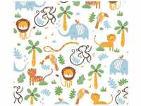 Bricoflor Dschungel Kindertapete Bunt Kinderzimmer Tapete mit Affe und Löwe Ideal