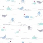 Bricoflor unterwasser Tapete f&uuml;r Kinder Babyzimmer Tapete mit Wal in Grau und Blau