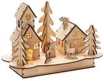 Konstsmide Holzsilhouette mit Haus und Tieren Naturfarben 4 Warm-Wei&szlig;e Dioden