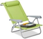 Relaxdays Liegestuhl Stahl Gr&uuml;n Klappbar 8-fach Verstellbar mit Nackenkissen 76,5 cm