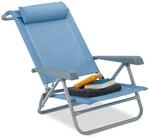 Relaxdays Liegestuhl Stahl Blau Klappbar 8-fach Verstellbar mit Nackenkissen 76,5 cm