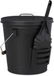 Relaxdays Ascheeimer Stahl Schwarz mit Deckel und Schaufel 35,5 cm x 32,5 cm 1,8 kg