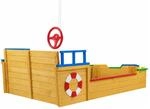KIDIZ Sandkasten Ahoi Piratenschiff Aus Holz mit Zubeh&ouml;r Bunt