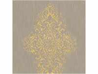 Bricoflor Barock Tapete in Taupe Elegante Textiltapete mit Gold Glitzer Ornament