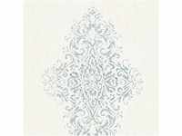 Bricoflor Textiltapete in Weiß und Blau Glitzer Barock Tapete mit Ornament in