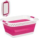 Relaxdays W&auml;schekorb Kunststoff Pink Faltbar 27 cm x 61 cm x 45,5 cm 1,3 kg