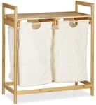 Relaxdays W&auml;schekorb Bambus Natur Wei&szlig; mit 2 F&auml;chern 73 cm x 63,5 cm x 33 cm 4,2