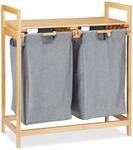 Relaxdays W&auml;schesortierer Bambus Grau 2 F&auml;cher Mit Ablage 73 cm x 64 cm x 33 cm 4,2