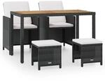 vidaXL 5-Tlg Garten-Essgruppe Poly Rattan Akazienholz Schwarz 42529