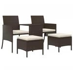vidaXL 2-Sitzer-Gartensofa mit Tisch & Hocker Poly Rattan Braun 44451