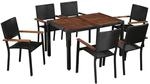 vidaXL 7-tlg Garten-Essgruppe Poly Rattan Akazie Massivholz Schwarz