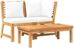 vidaXL 3-Tlg Garten-Lounge-Set mit Creme Kissen Akazie Massivholz 311834
