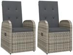 vidaXL Garten-Liegest&uuml;hle 2 Stk mit Auflagen Poly-Rattan Grau 47676