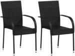 vidaXL Stapelbare Gartenst&uuml;hle 2 Stk Poly Rattan Schwarz 44238