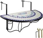 Tectake Balkontisch Stahl Mosaik und Zement Halbkreisf&ouml;rmig Klappbar 75 x 65 x