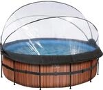 EXIT Wood Pool Braun &oslash; 427 x 122 cm m. Sandfilterpumpe, Abdeckung u. W&auml;rmepumpe