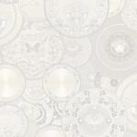 Bricoflor ausgefallene Tapete in Wei&szlig; und Silber Hellgraue Tapete mit Teller Design