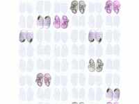 Bricoflor Babyzimmer Tapete mit Schuhen Verspielte Babytapete in Grau und Rosa Ideal