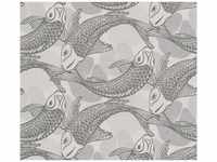 Bricoflor Koi Tapete Grau Asiatische Vliestapete mit Fisch Design für Wohnzimmer und