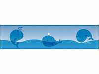 Bricoflor Selbstklebende Bordüre für Kinderzimmer Babyzimmer Tapete Wale Blau