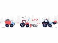 Bricoflor Traktor Tapete als Bordüre für Kinderzimmer Kinder Bordüre Selbstklebend