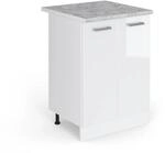 Vicco K&uuml;chenunterschrank R-Line K&uuml;chenkommode Wei&szlig; Hochglanz/Wei&szlig; 60 cm AP...