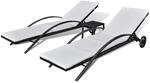 vidaXL Sonnenliegen mit Tisch Poly Rattan Schwarz