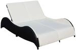 vidaXL Doppel-Sonnenliege mit Auflage Poly Rattan Schwarz 2