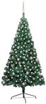 vidaXL K&uuml;nstlicher Halb-Weihnachtsbaum mit Beleuchtung Kugeln Gr&uuml;n 210 cm 3077566