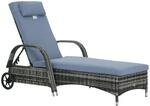 Outsunny Sonnerliege Polyrattan Metall Grau Blau L200 x B73 x H72-103 cm