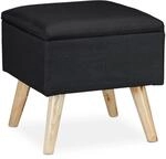 Relaxdays Hocker mit Stauraum Kunstleinen MDF Holz Schwarz Gepolstert 40 cm x 40 cm x