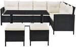 Juskys Polyrattan Gartenm&ouml;bel Lounge Manacor Schwarz mit Bez&uuml;gen in Creme