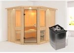 Karibu Sauna Anina 3 mit Ofen intergrierte Stg.LED-Dachkranz Natur
