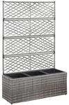 vidaXL Hochbeet mit Rankgitter 3 T&ouml;pfe 83x30x130cm Poly Rattan Grau 46935