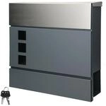 ECD Germany Design Briefkasten mit Zeitungsfach 37x10,5x36,5cm Anthrazit/Silber