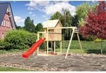 Karibu Kinderspielhaus Frieda Set Aktion 2 naturb. Anbau Doppels. Rutsche Rot