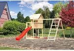Karibu Kinderspielhaus Frieda Set Aktion 2 naturb. Anbau Dop. Kletterg. Rut. Rot