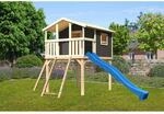 Karibu Stelzenhaus Benjamin Terragrau mit Leiter, Netzrampe & Rutsche Blau