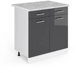 Vicco K&uuml;chenunterschrank R-Line Anthrazit Hochglanz/Wei&szlig; 80 cm AP Marmor