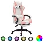 vidaXL Gaming-Stuhl mit RGB LED-Leuchten Rosa und Wei&szlig; Kunstleder 288014