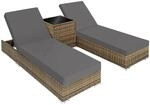 Tectake 2Er Set Aluminium Rattan Sonnenliegen Wetterfest und Uv Best&auml;ndig 5 Fach
