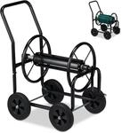 Relaxdays Schlauchwagen Metall Schwarz Fahrbar 81 cm x 48 cm x 80 cm 10,7 kg